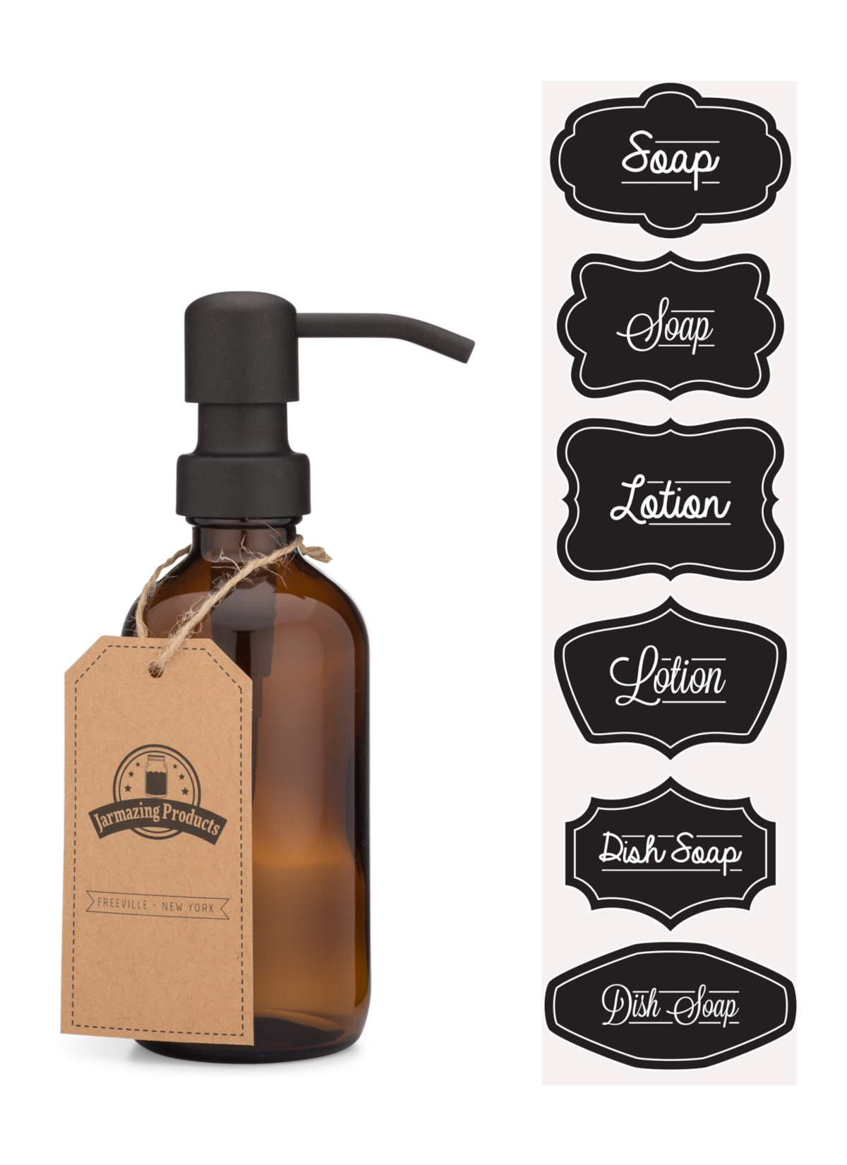 Amber Glass Jar Soap and Lotion Dispenser - 8 oz