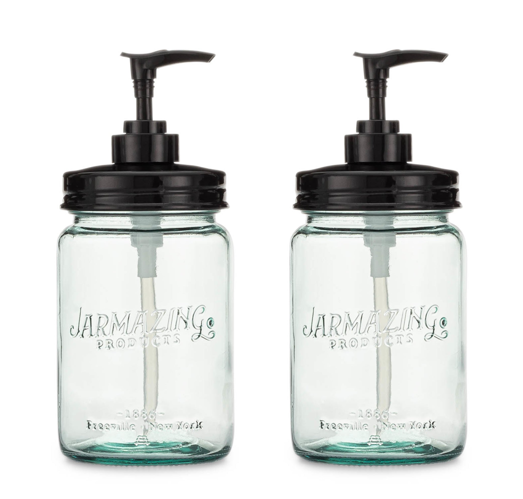 Vintage Blue Recycled Glass Mason Jar with Plastic Soap and Lotion Dispenser Top - Two-Pack