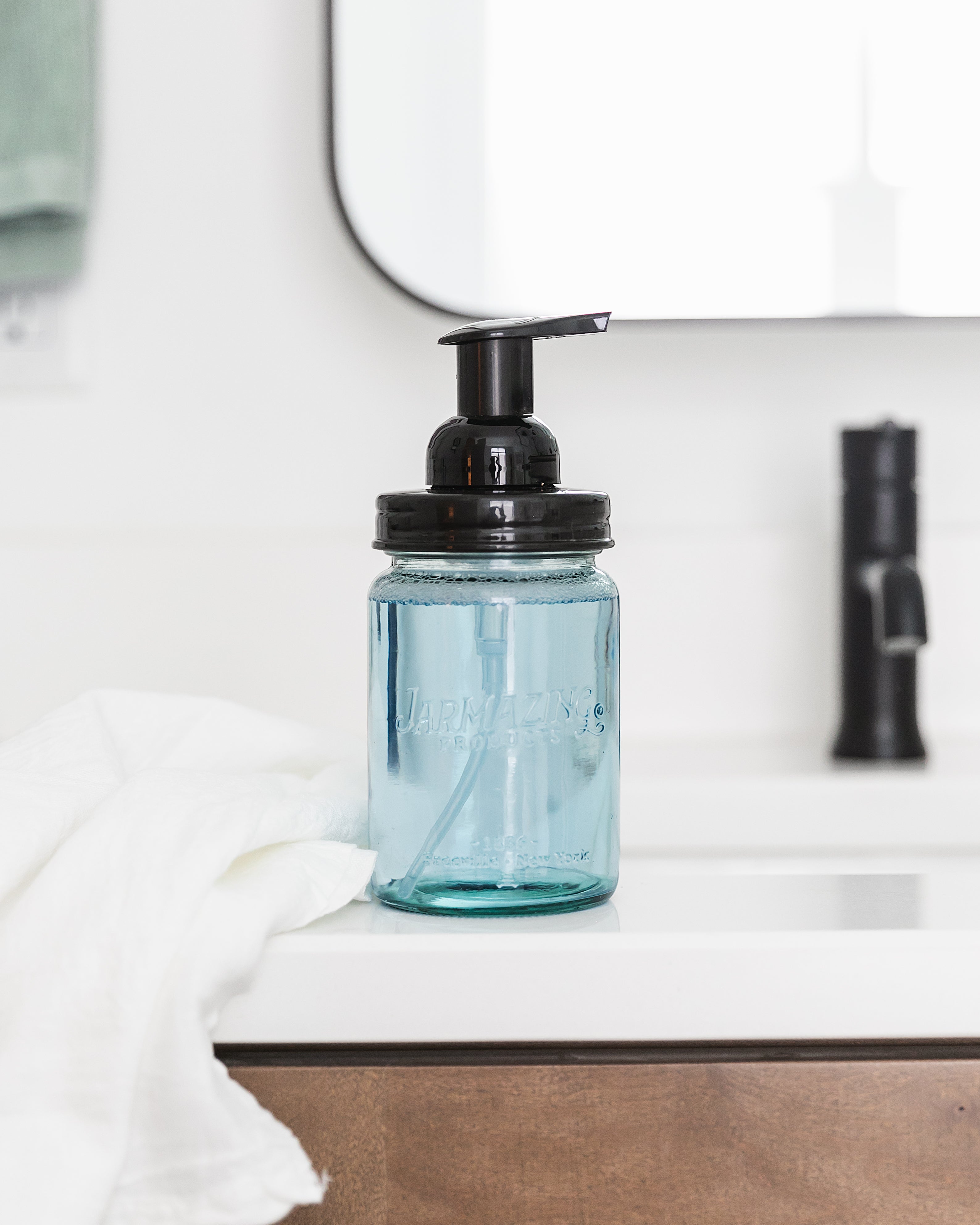 Vintage Blue Recycled Glass Mason Jar Foaming Dispenser – Two-Pack