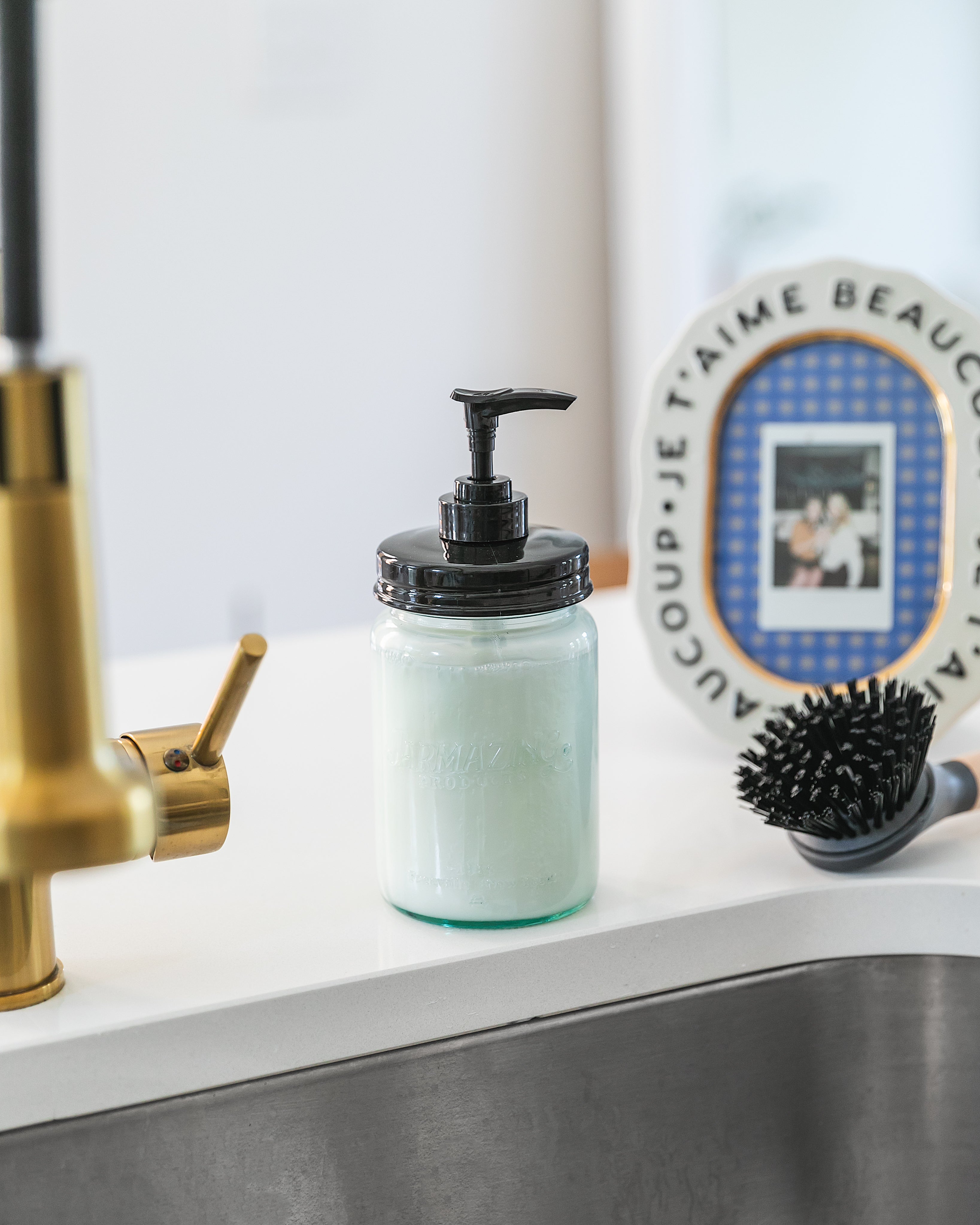 Vintage Blue Recycled Glass Mason Jar with Plastic Soap and Lotion Dispenser Top - Two-Pack