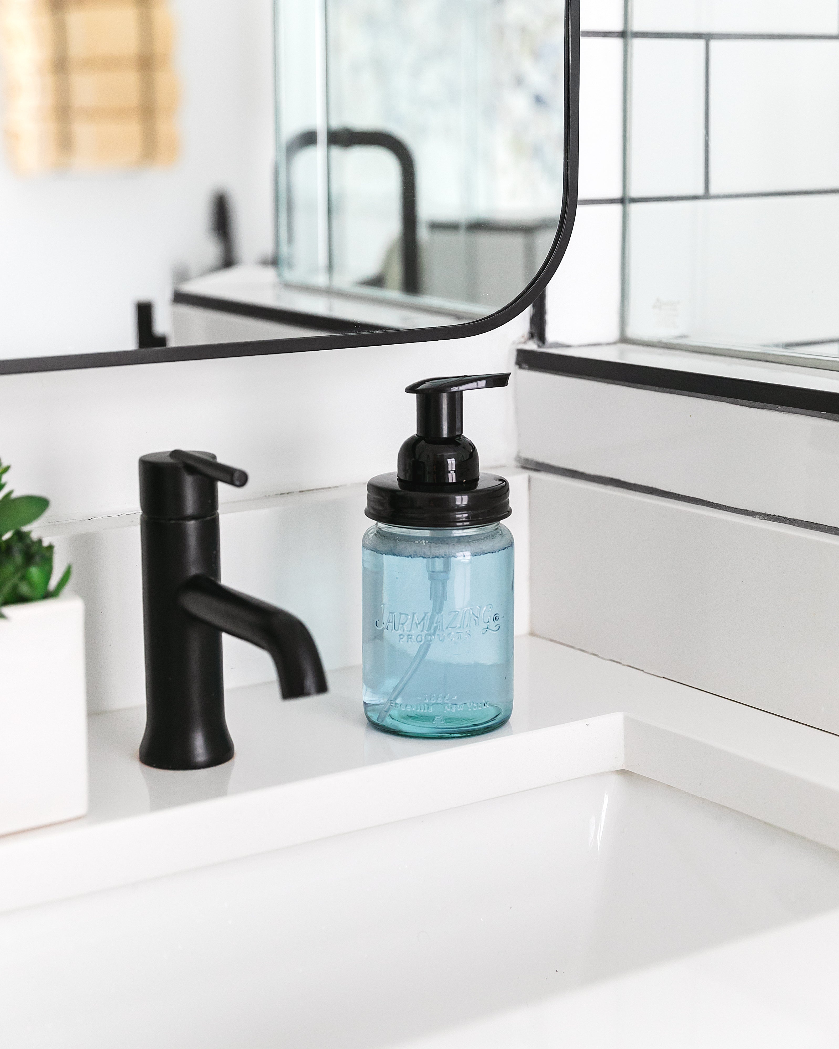 Vintage Blue Recycled Glass Mason Jar Foaming Dispenser – Two-Pack