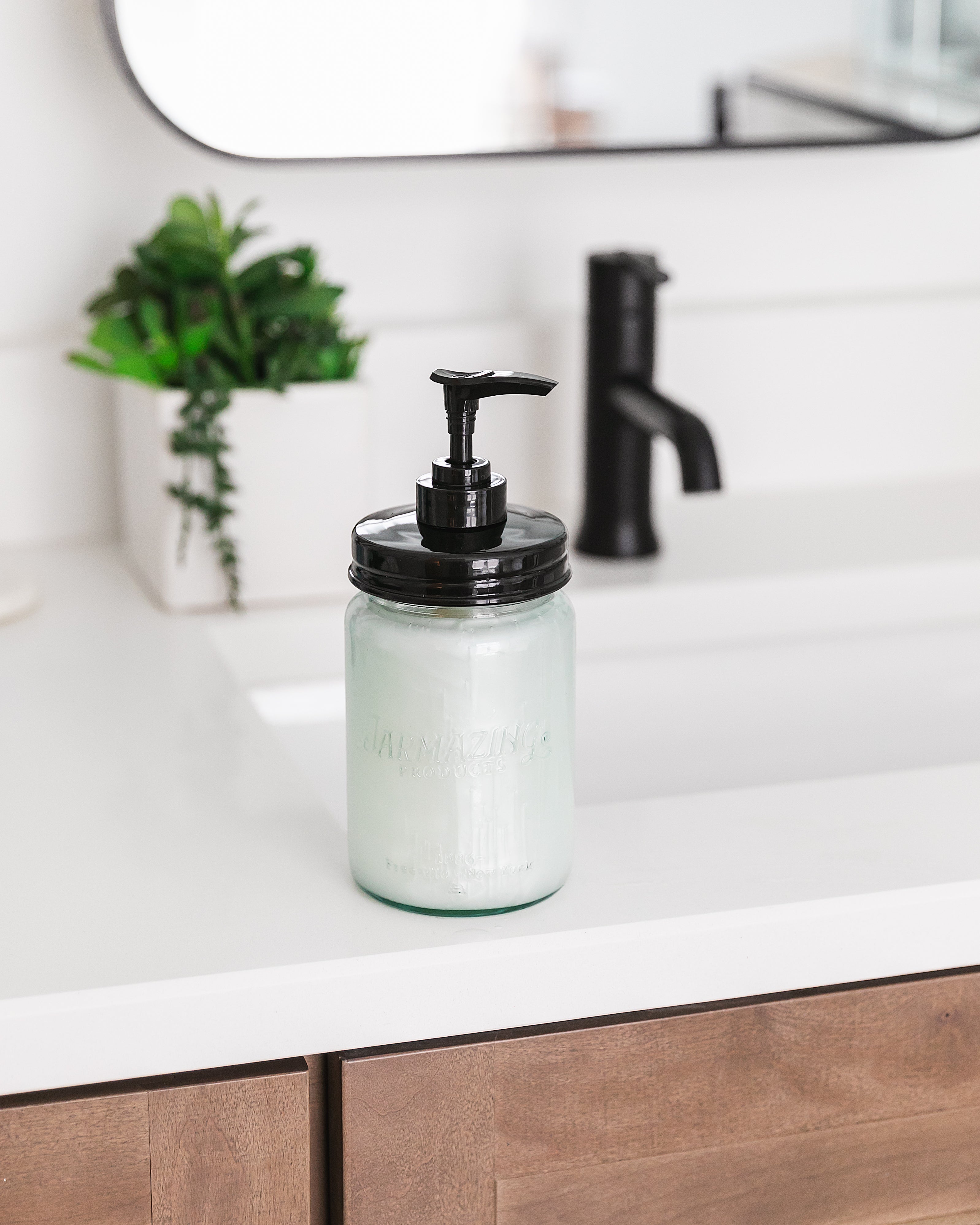 Vintage Blue Recycled Glass Mason Jar with Plastic Soap and Lotion Dispenser Top - Two-Pack