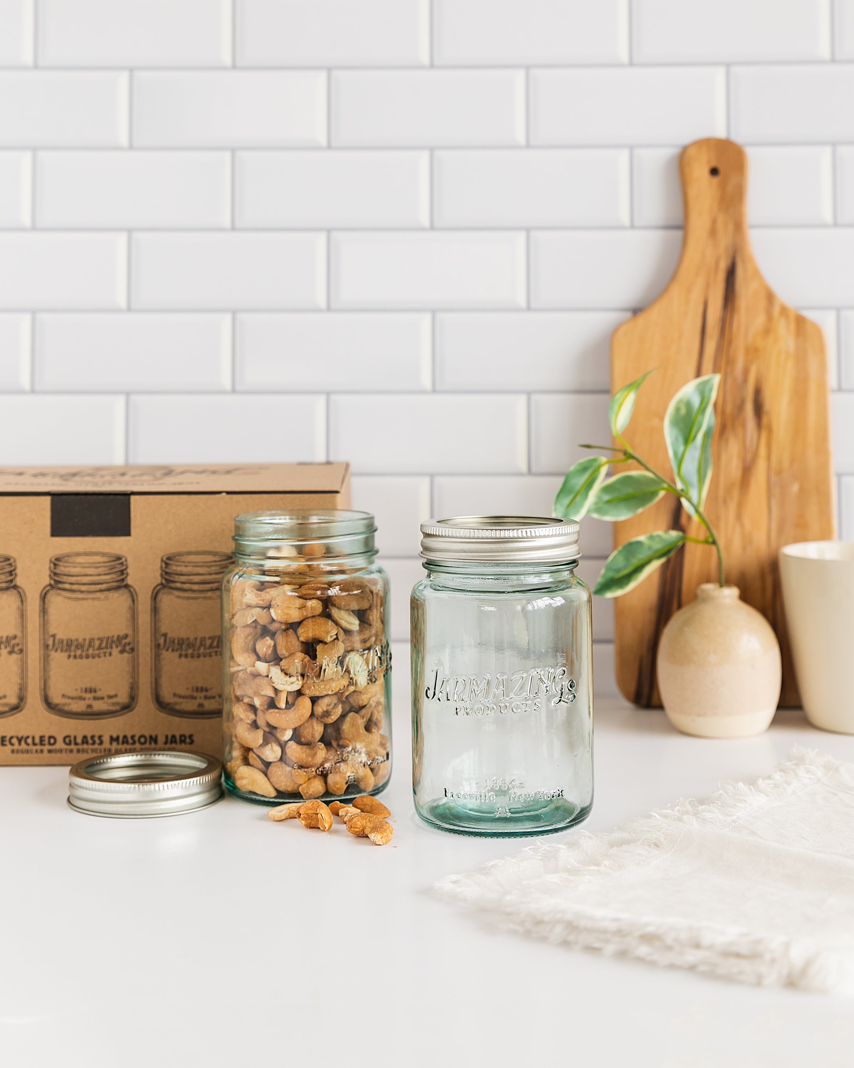 Vintage Blue Recycled Glass Mason Jars - 16 oz - Regular Mouth - Six-Pack