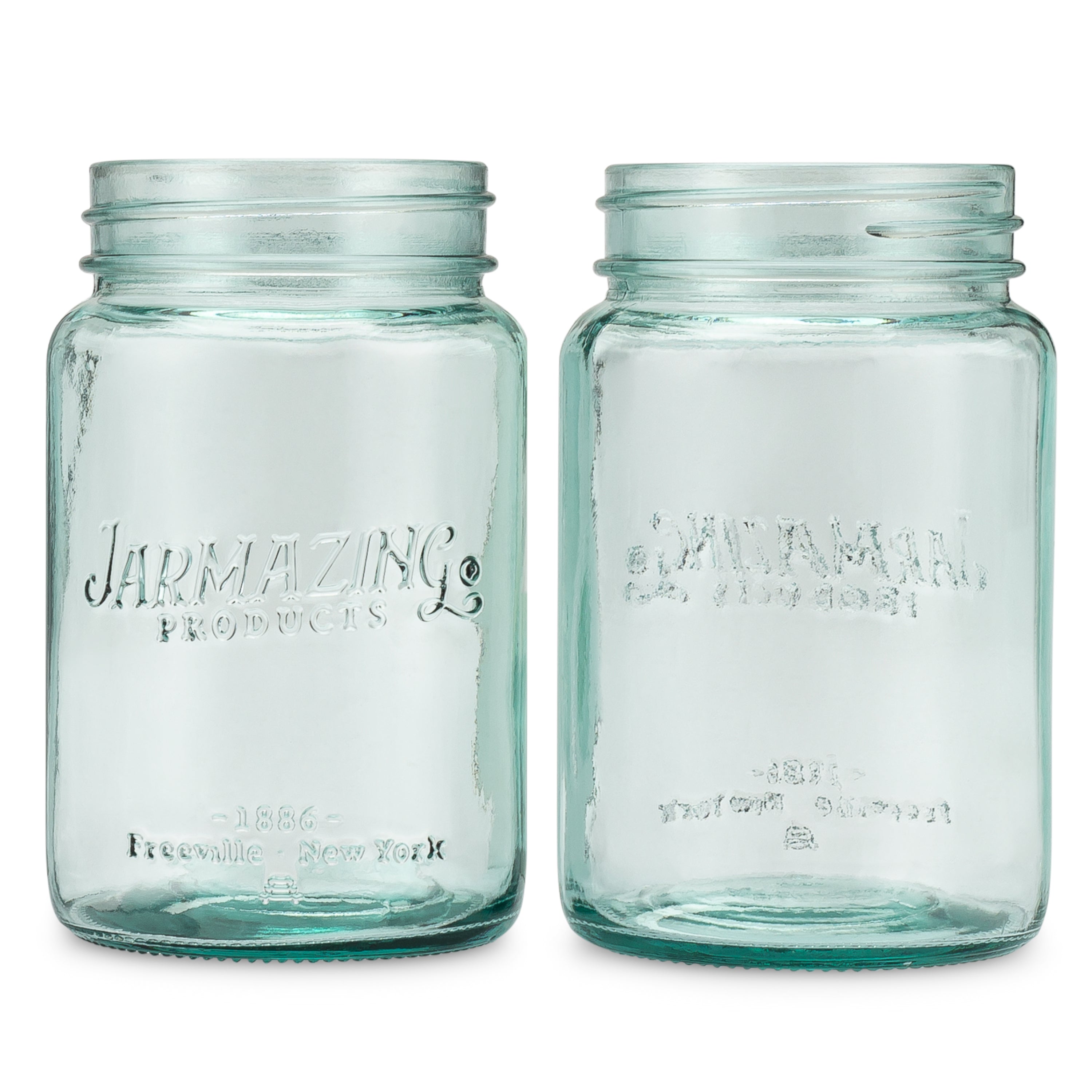 Vintage Blue Recycled Glass Mason Jars - 16 oz - Regular Mouth - Six-Pack