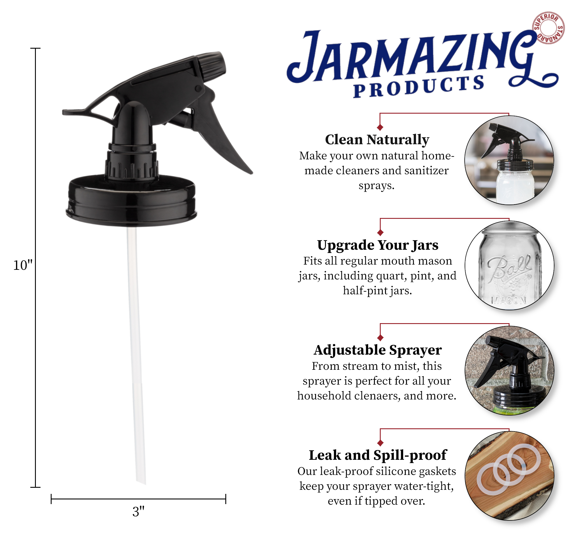 Mason Jar Sprayer Lids – Black