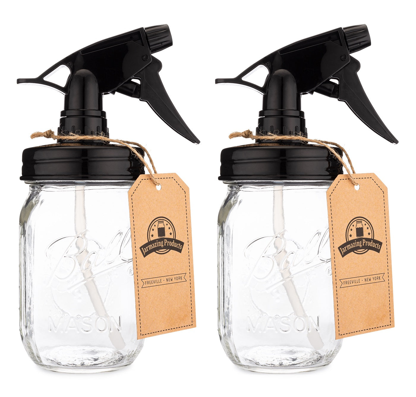 Mason Jar Sprayer – Black – With 16 oz Ball Mason Jar – Two-Pack