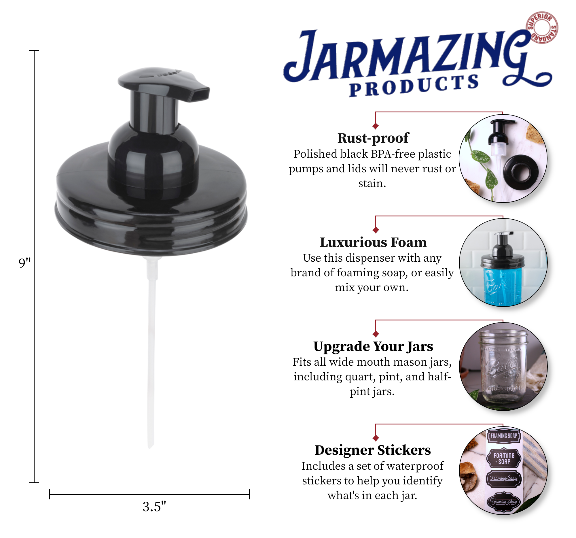 Mason Jar Foaming Soap Dispenser Lids - Wide Mouth