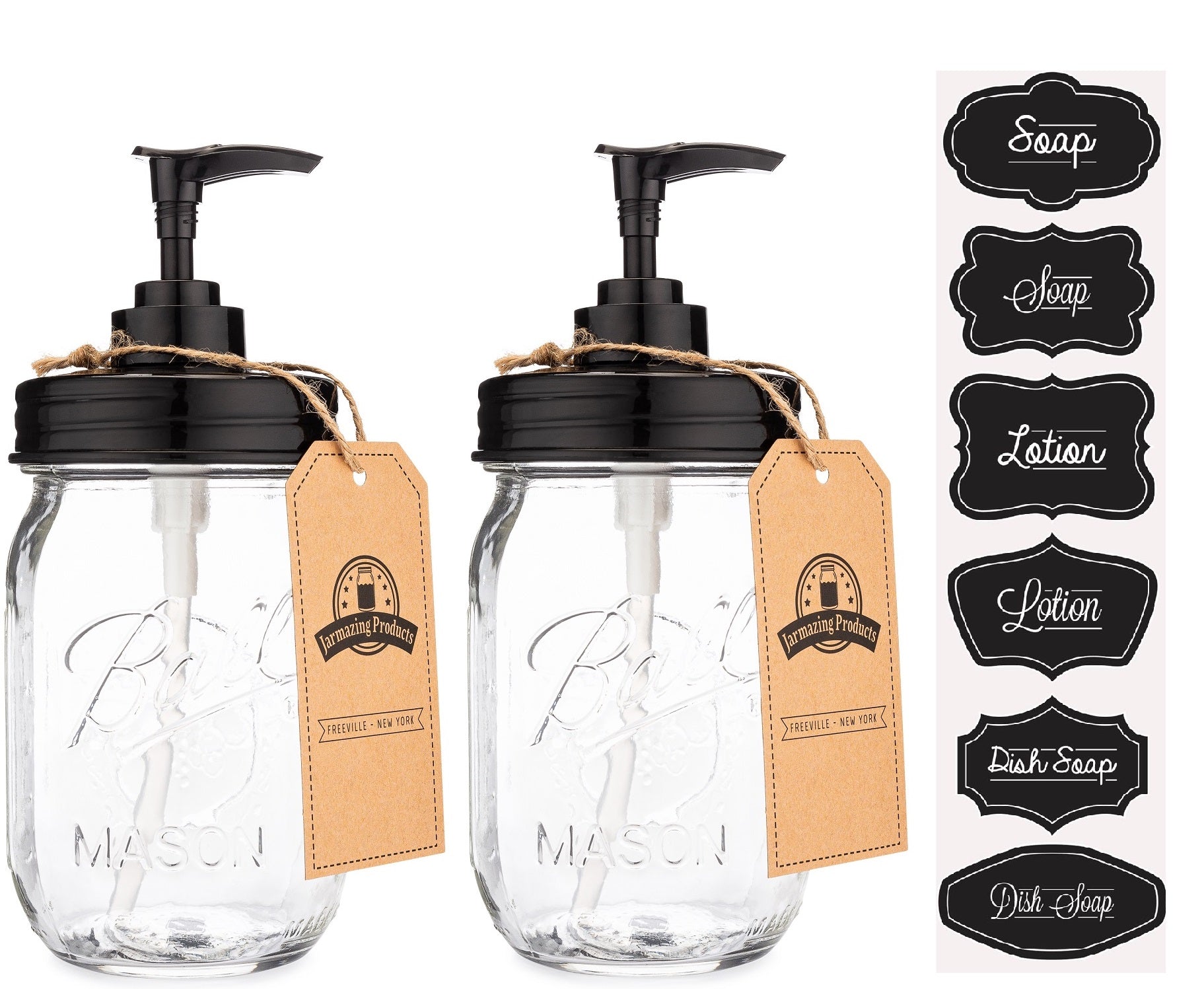 Mason Jar Soap Dispenser Pints - Plastic - Black - 16 oz - 2 Pack