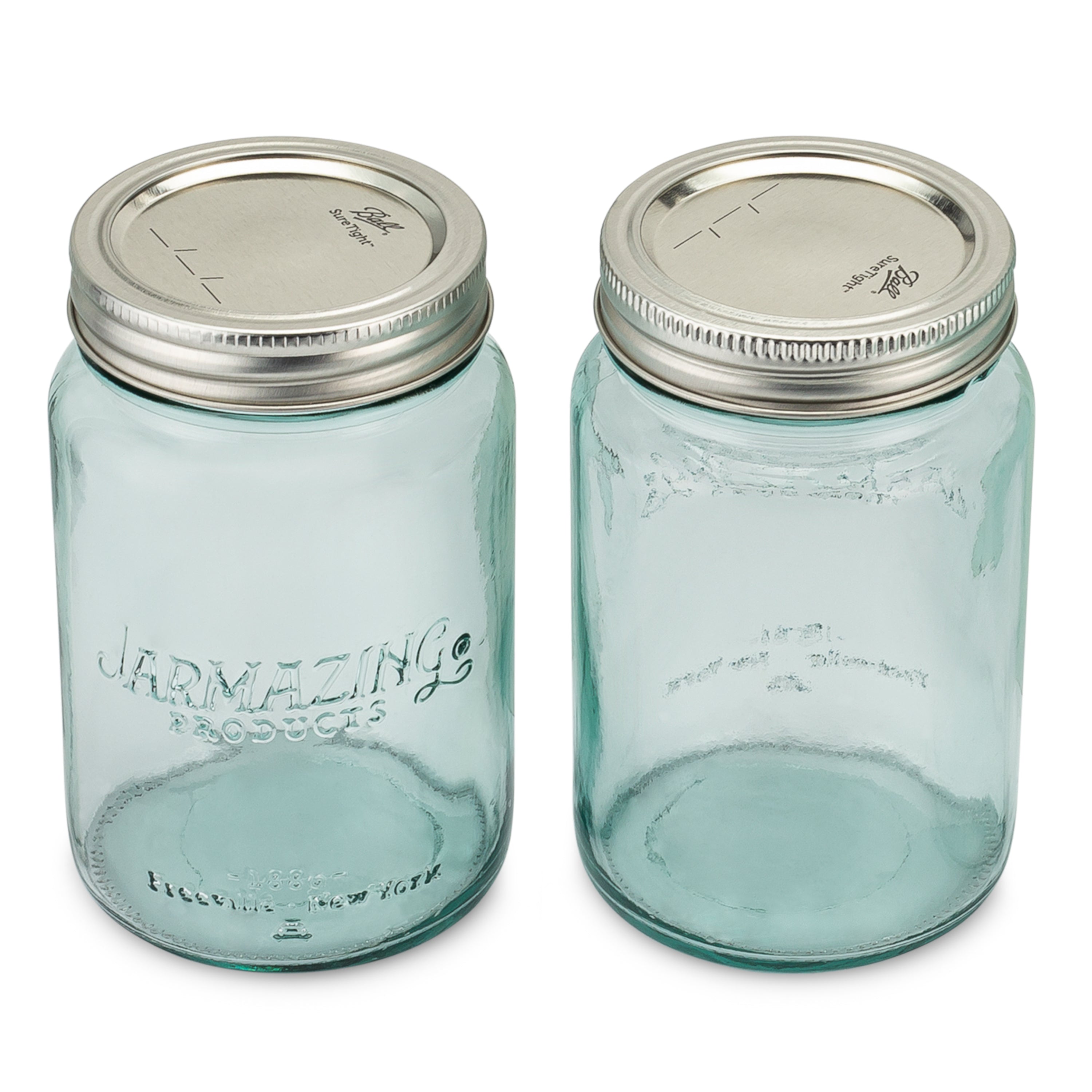 Vintage Blue Recycled Glass Mason Jars - 16 oz - Regular Mouth - Six-Pack