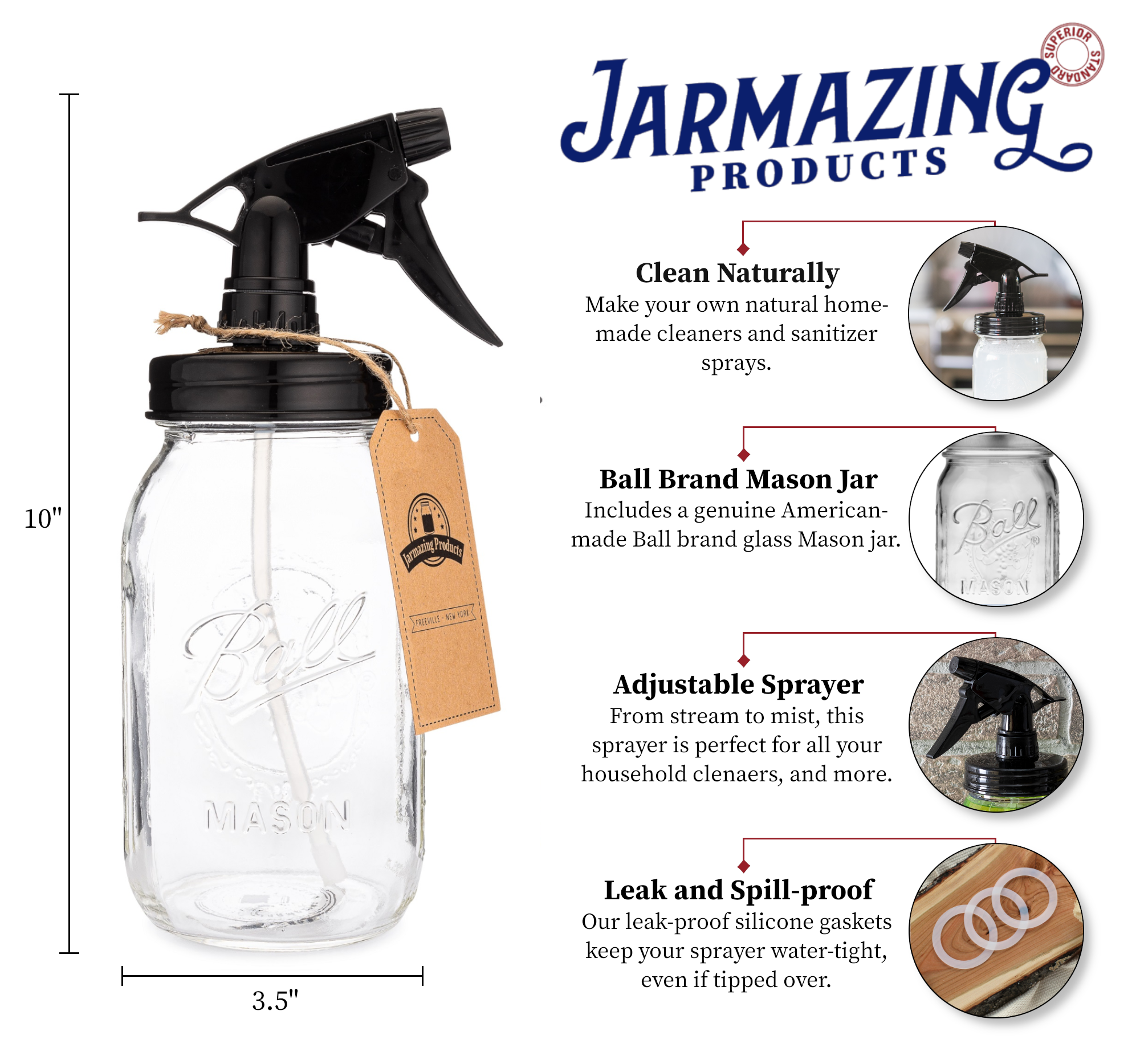 Mason Jar Sprayer – Black – With 32 oz Ball Mason Jar